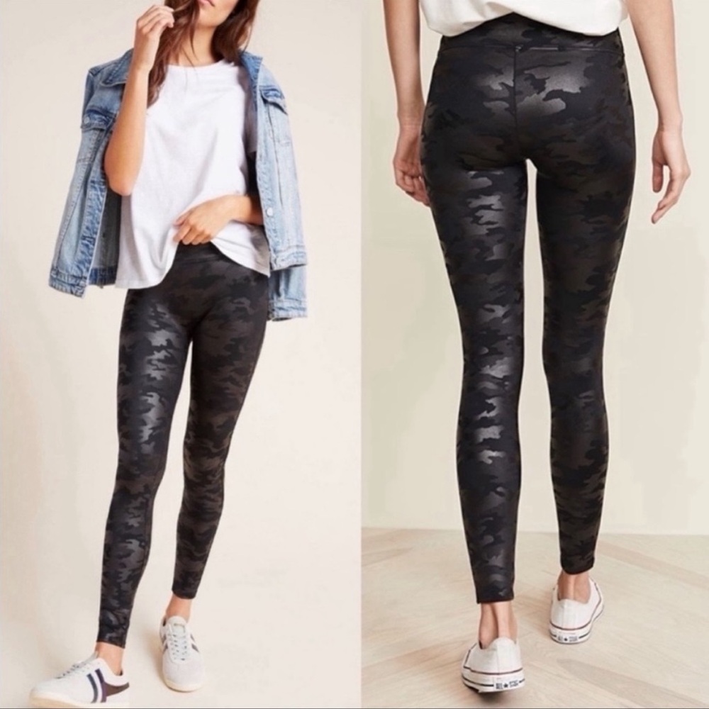 SPANX🖤Faux Leather Gloss Camo Leggings - High Waist Medium